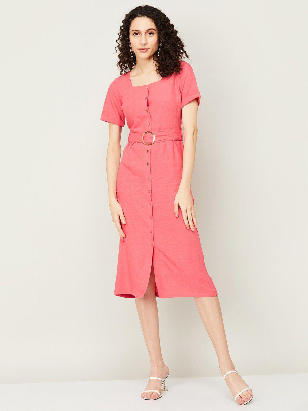 code by lifestyle square neck belted shirt midi dress