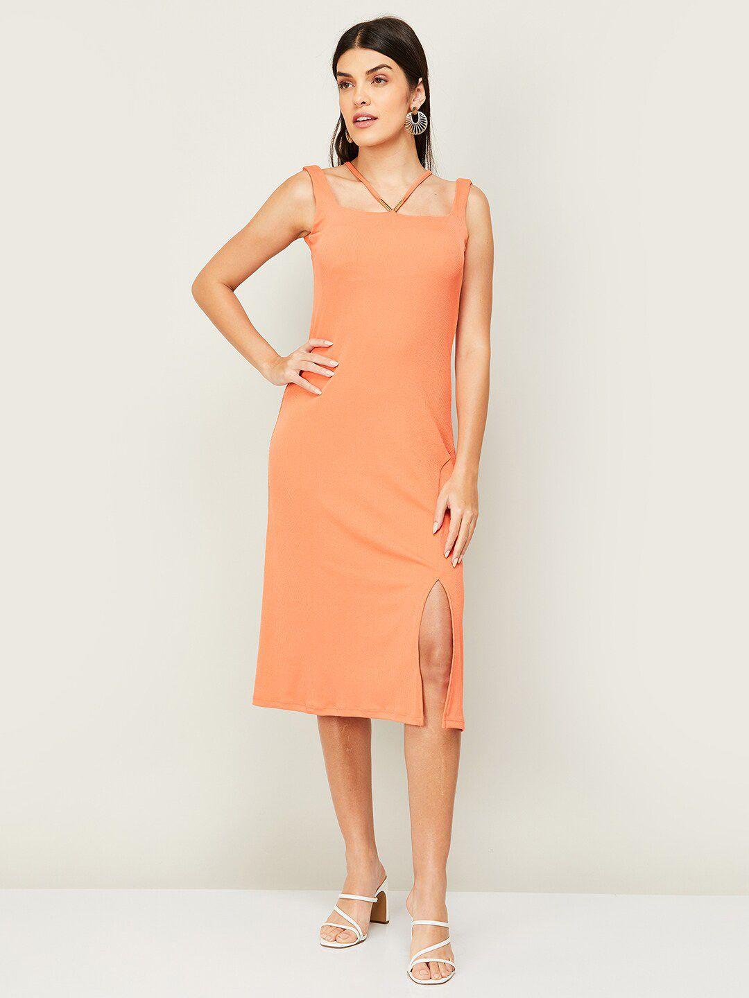 code by lifestyle square neck sheath dress with slit