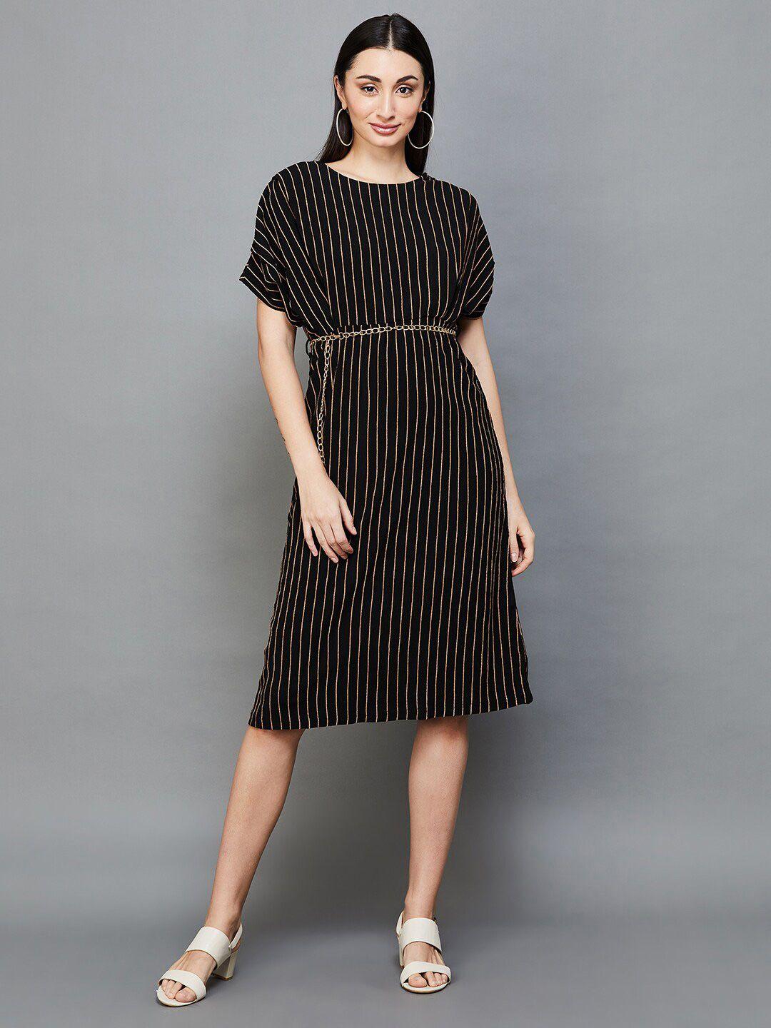 code by lifestyle striped extended sleeves a-line dress