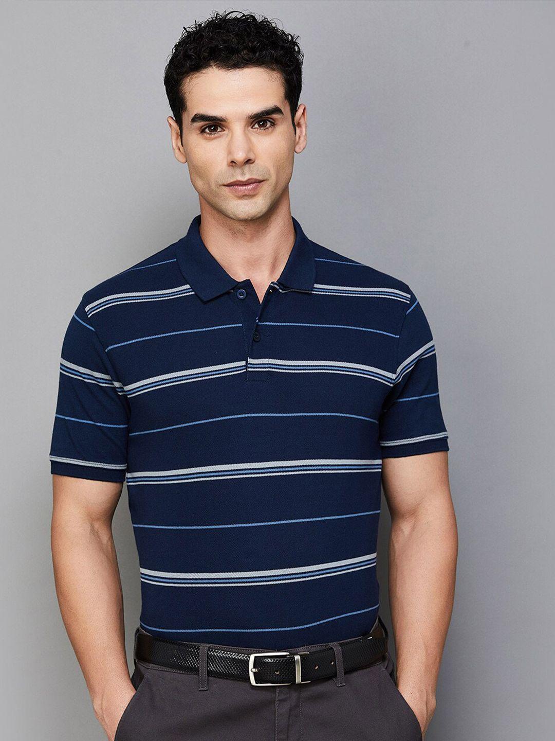 code by lifestyle striped polo collar t-shirt