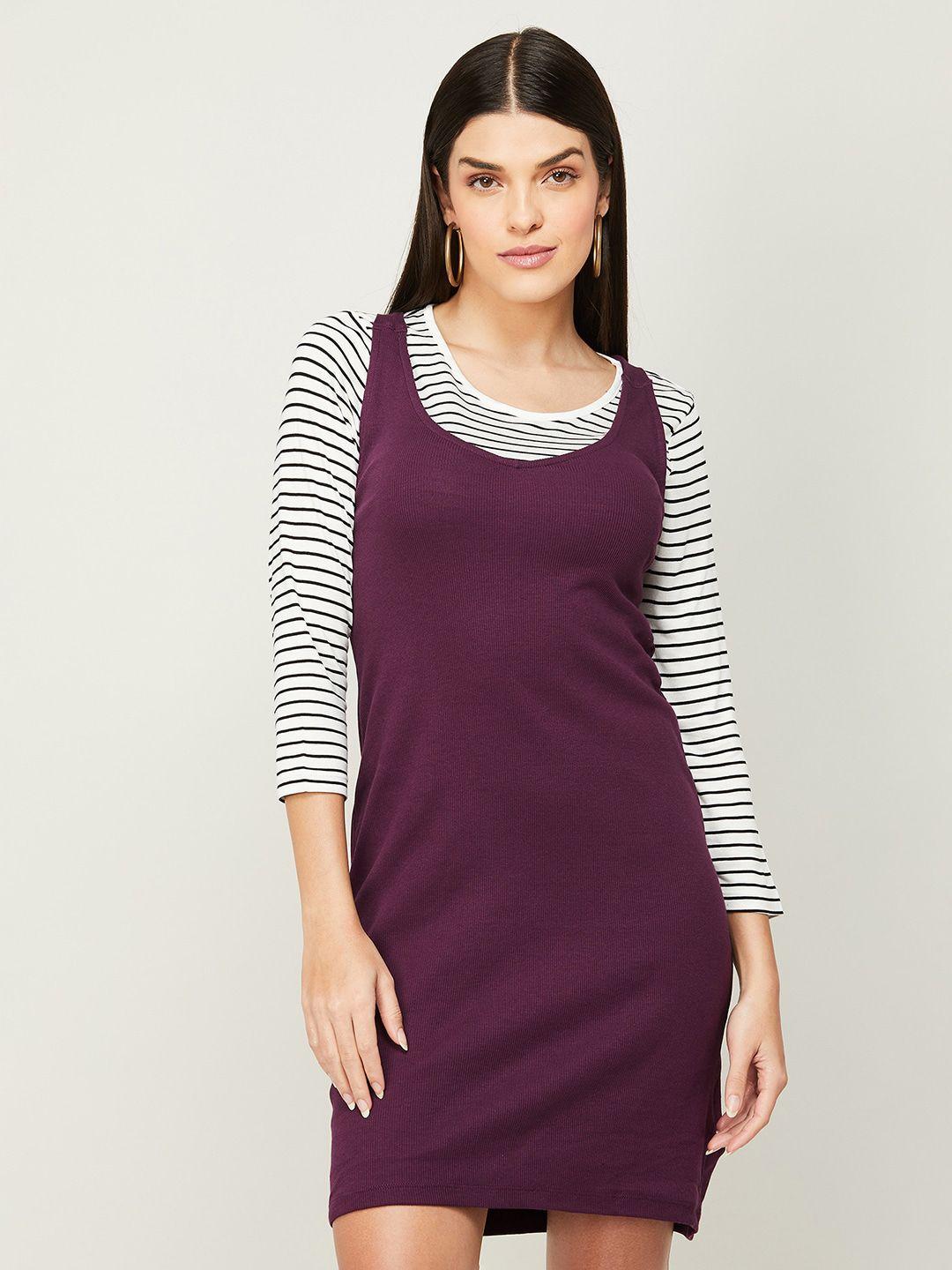 code by lifestyle striped printed top with cotton sheath dress