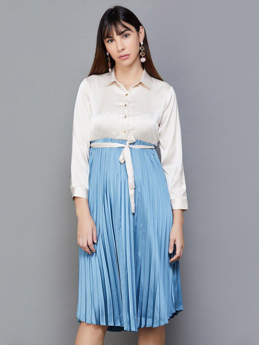 code by lifestyle striped shirt collar pleated shirt dress