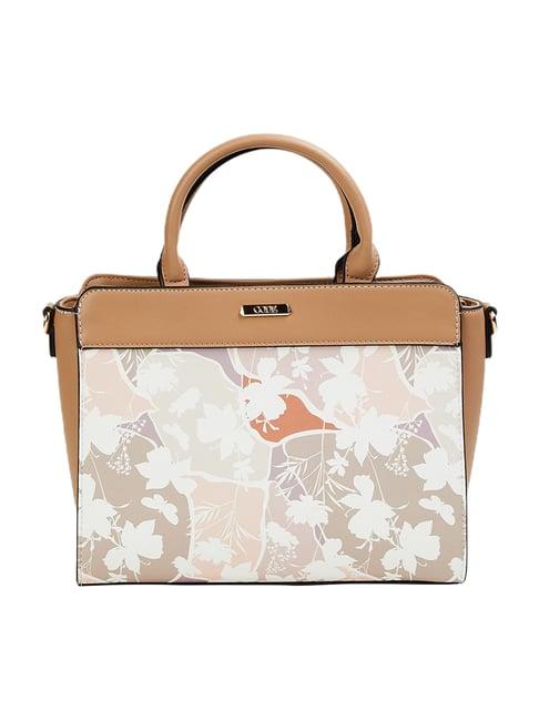 code by lifestyle taupe printed satchel handbag