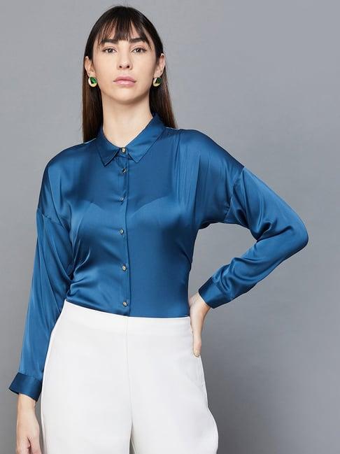 code by lifestyle teal blue regular fit shirt