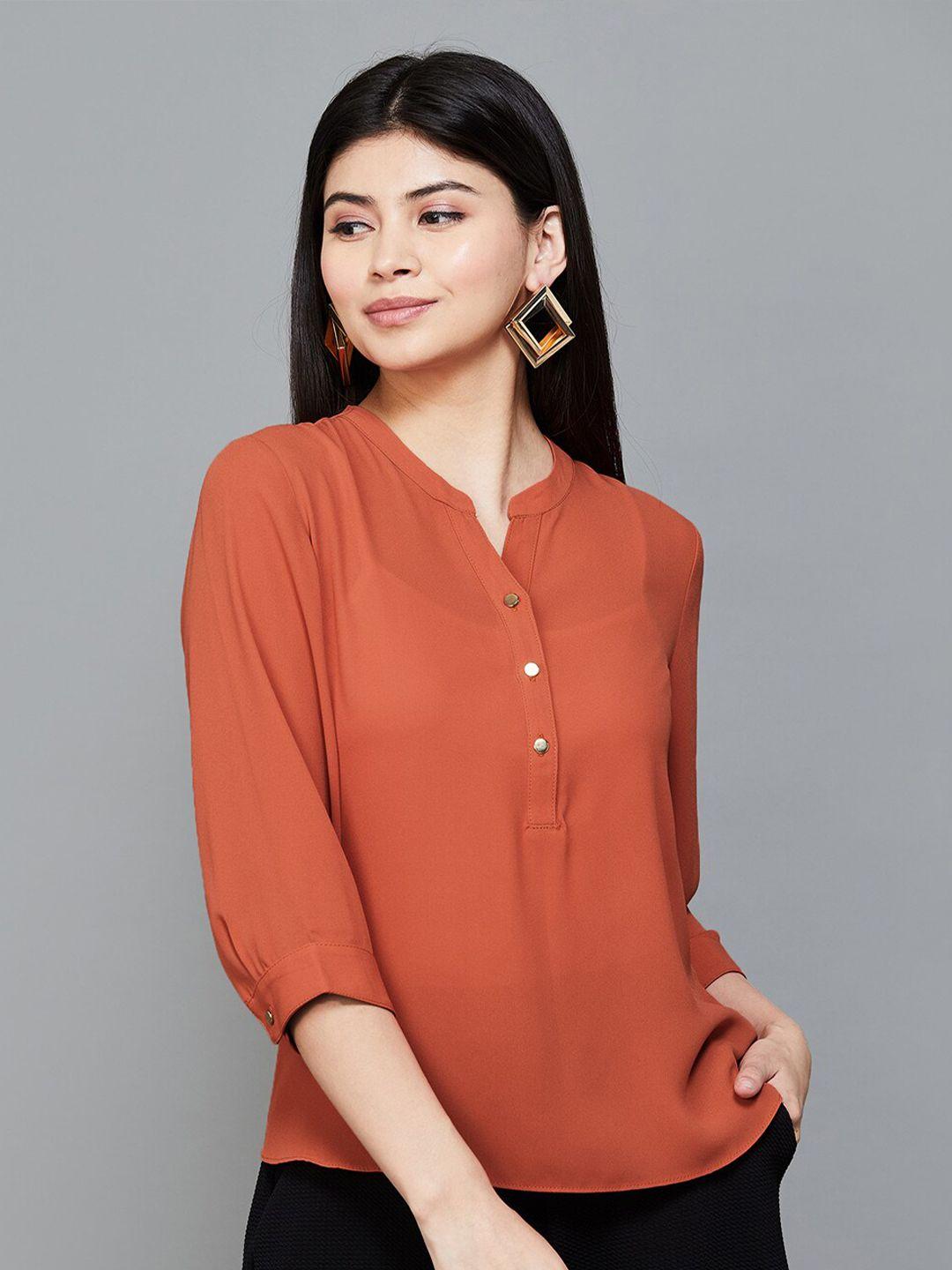 code by lifestyle three-quarter sleeves mandarin collar styled back top