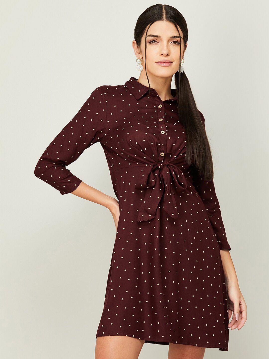 code by lifestyle tie-up shirt polka dot dress