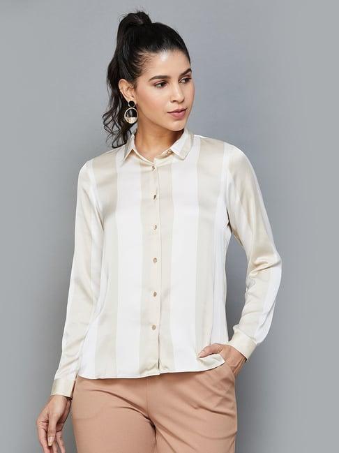 code by lifestyle white & beige striped shirt