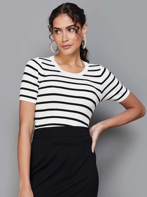 code by lifestyle white & black striped t-shirt