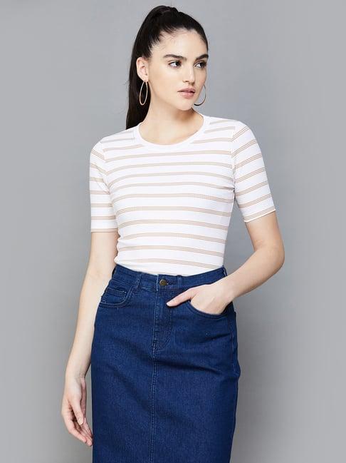 code by lifestyle white cotton striped top