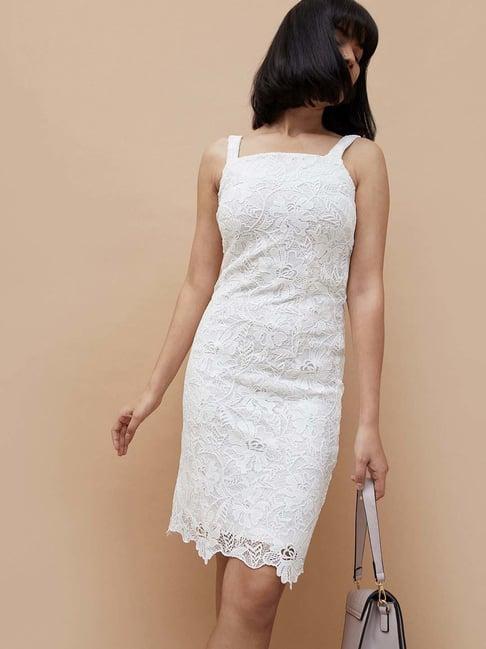 code by lifestyle white embroidered bodycon dress