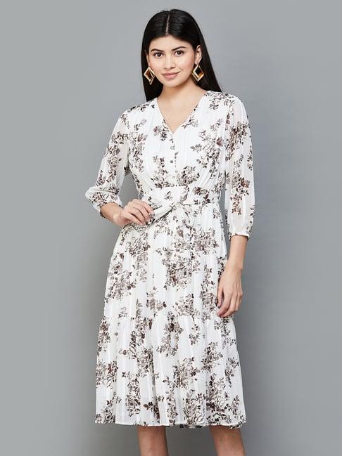 code by lifestyle white floral print a-line dress