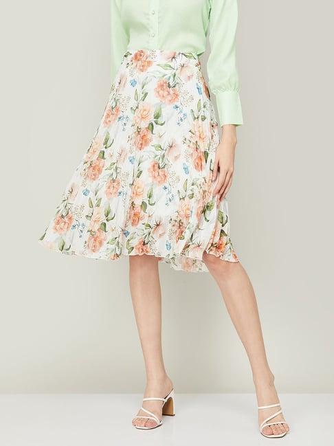 code by lifestyle white floral print a-line skirt