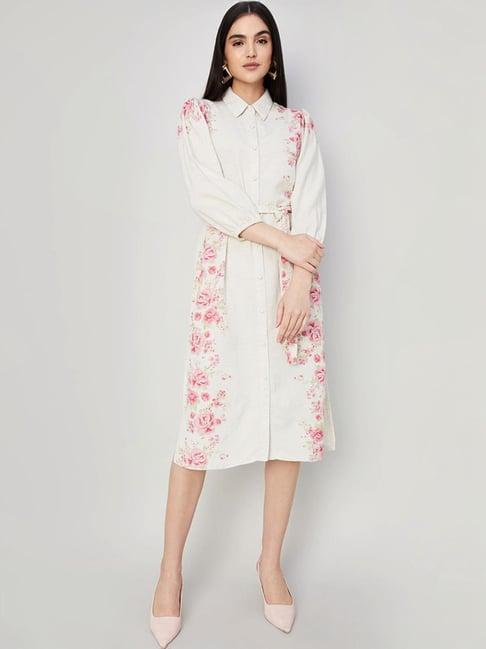 code by lifestyle white floral print shirt dress