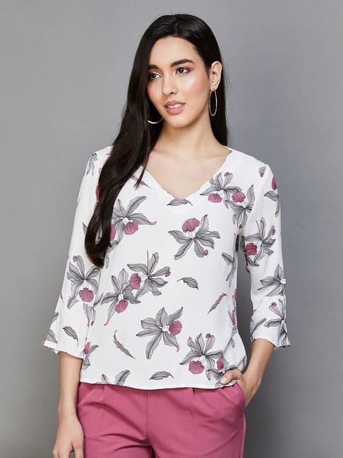 code by lifestyle white floral print top