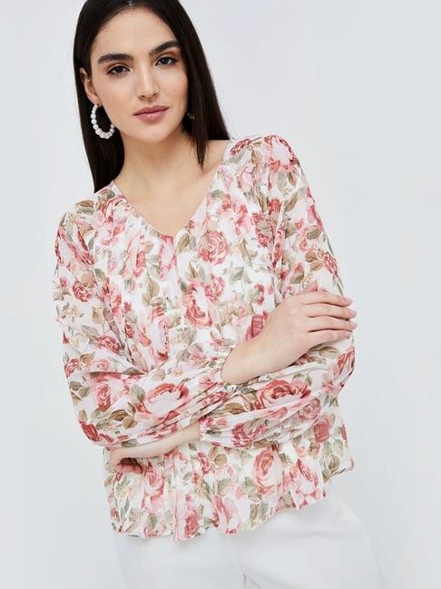 code by lifestyle white floral print top