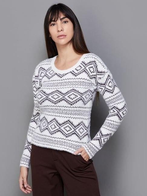 code by lifestyle white jacquard pattern pullover