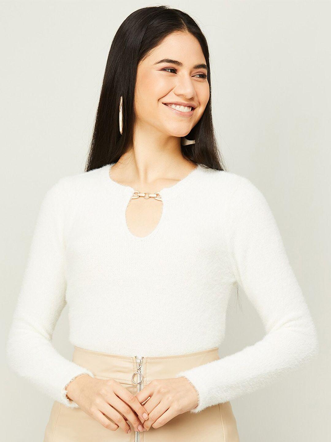 code by lifestyle white keyhole neck top