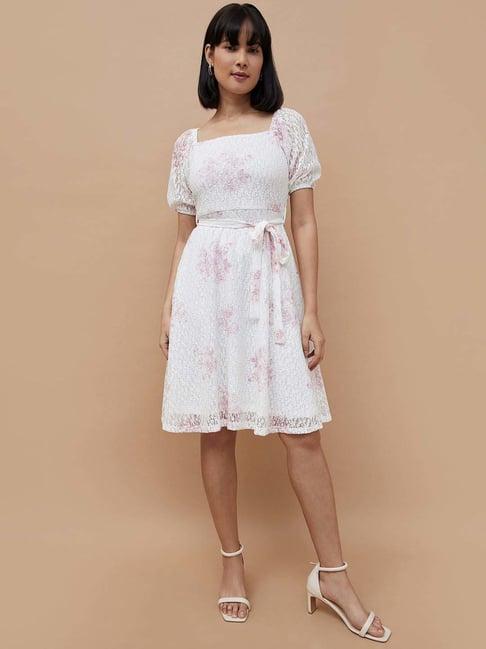 code by lifestyle white printed a-line dress