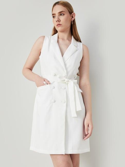 code by lifestyle white regular fit a line dress with belt