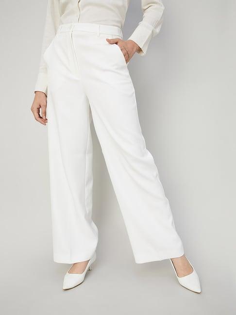 code by lifestyle white regular fit mid rise trousers