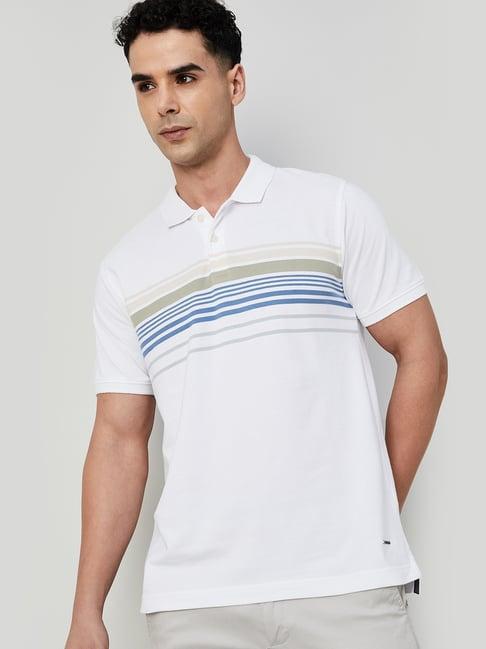 code by lifestyle white regular fit striped polo t-shirt