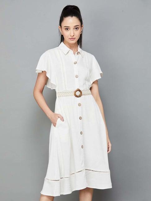 code by lifestyle white self pattern shirt dress