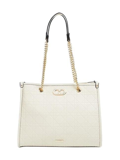 code by lifestyle white textured tote bag