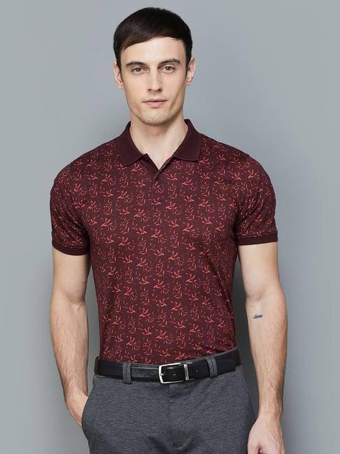 code by lifestyle wine cotton regular fit printed polo t-shirt
