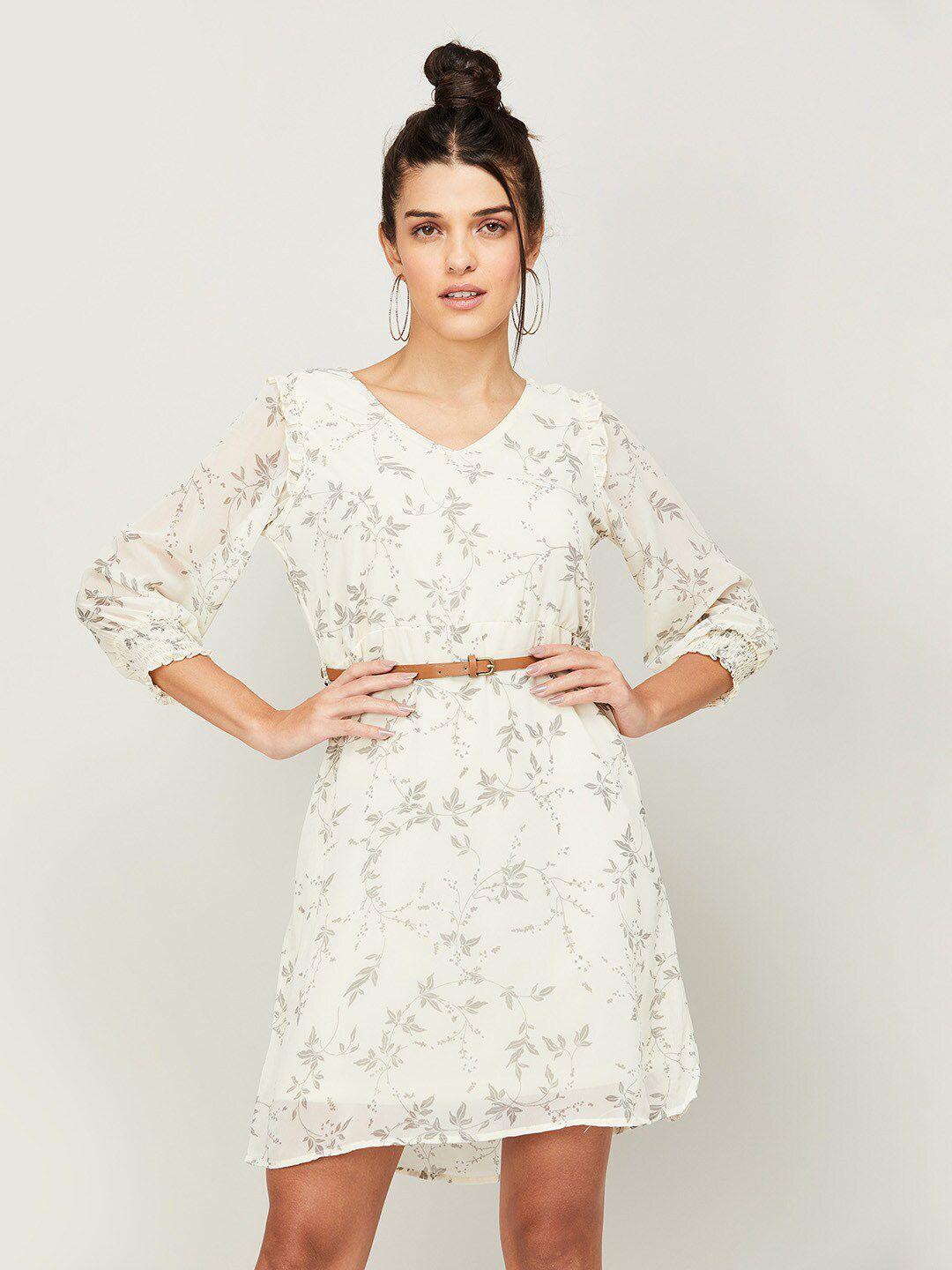 code by lifestyle women beige floral a-line dress