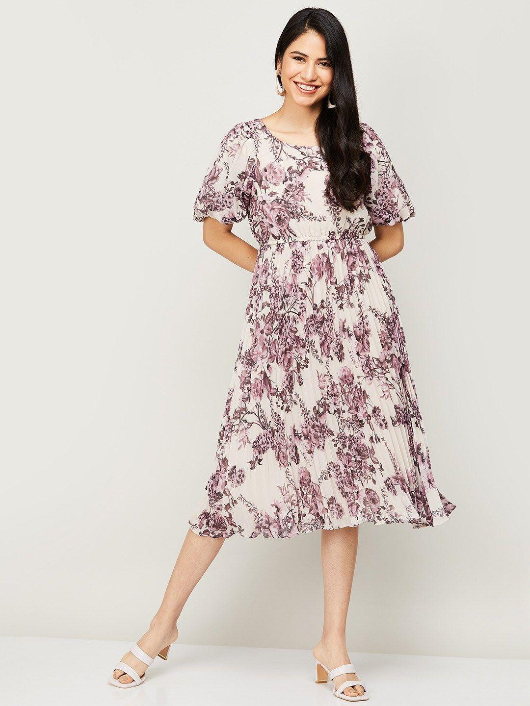 code by lifestyle women beige floral midi dress