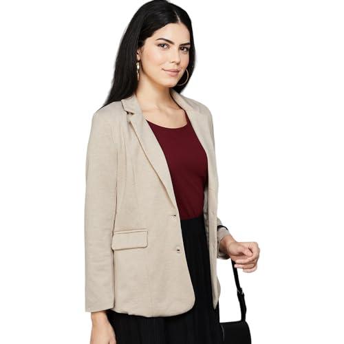 code by lifestyle women beige polyester regular fit solid jacket_beige_l