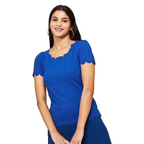 code by lifestyle women blue polyester regular fit solid top blue_s