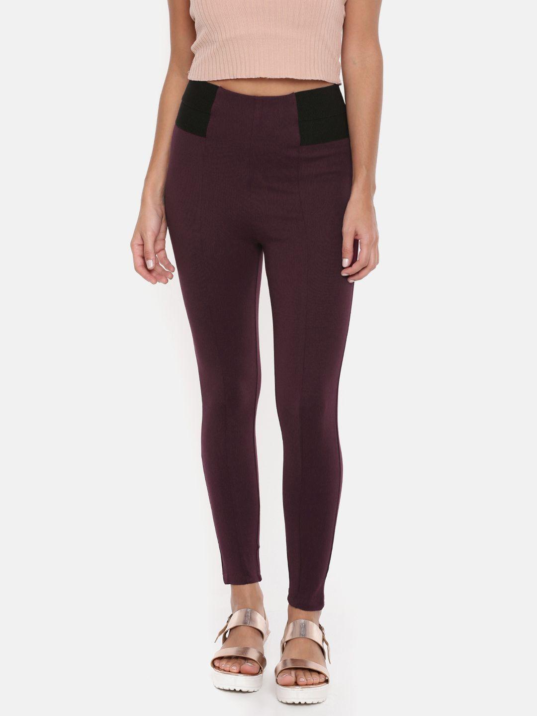 code by lifestyle women burgundy solid treggings