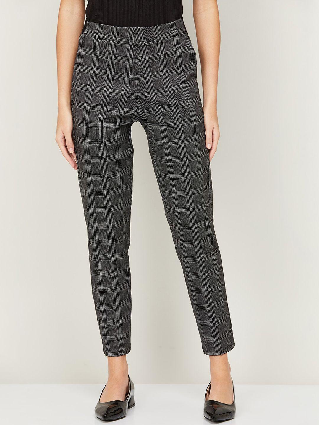 code by lifestyle women checked slim fit easy wash trousers