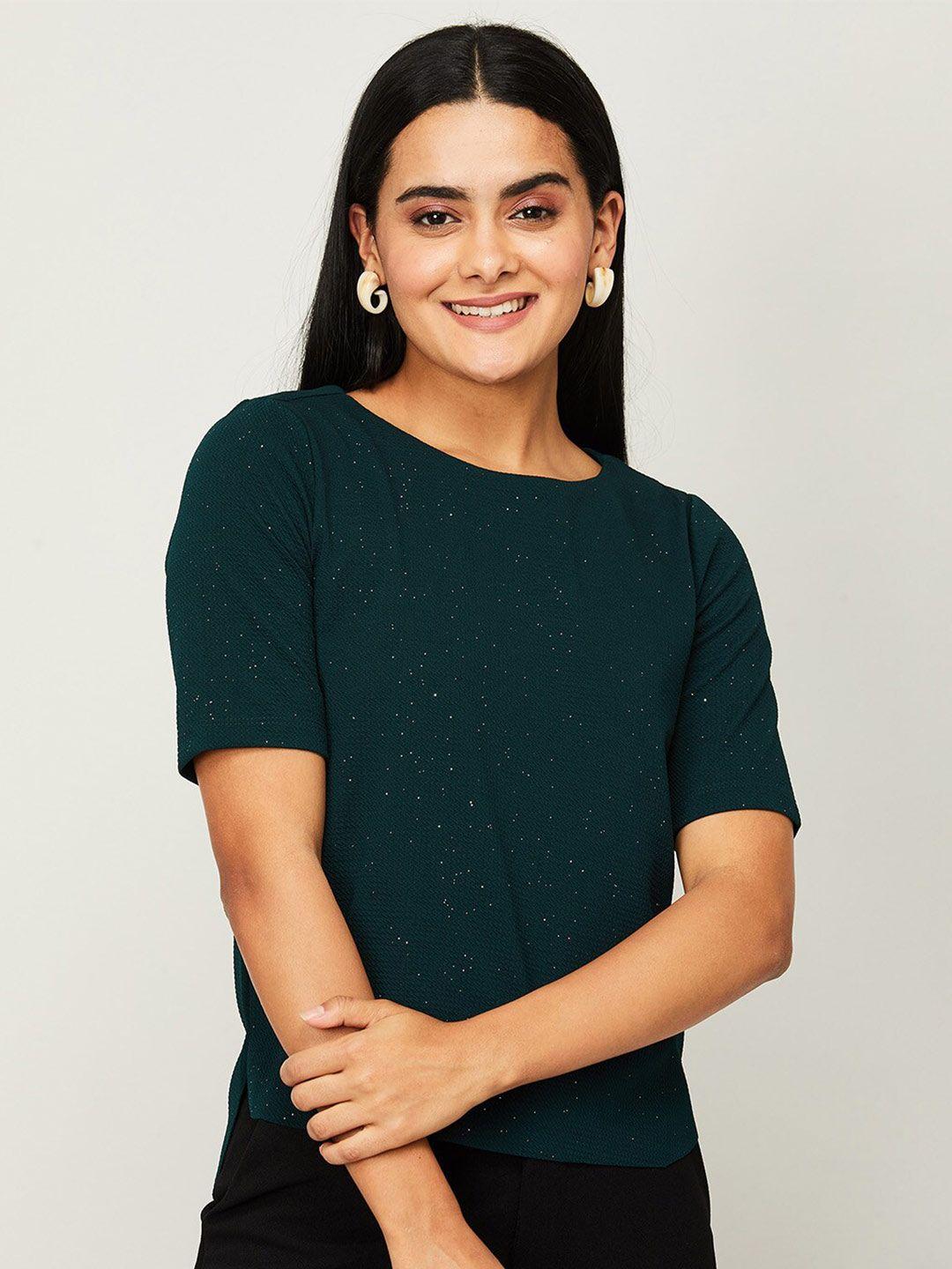 code by lifestyle women green embellished top