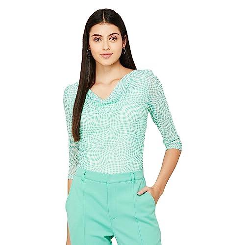 code by lifestyle women green polyester regular fit solid top_8