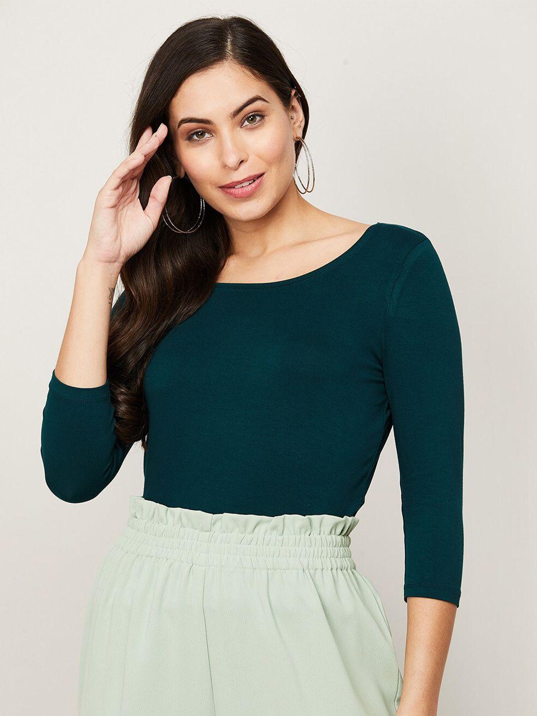 code by lifestyle women green solid viscose rayon top