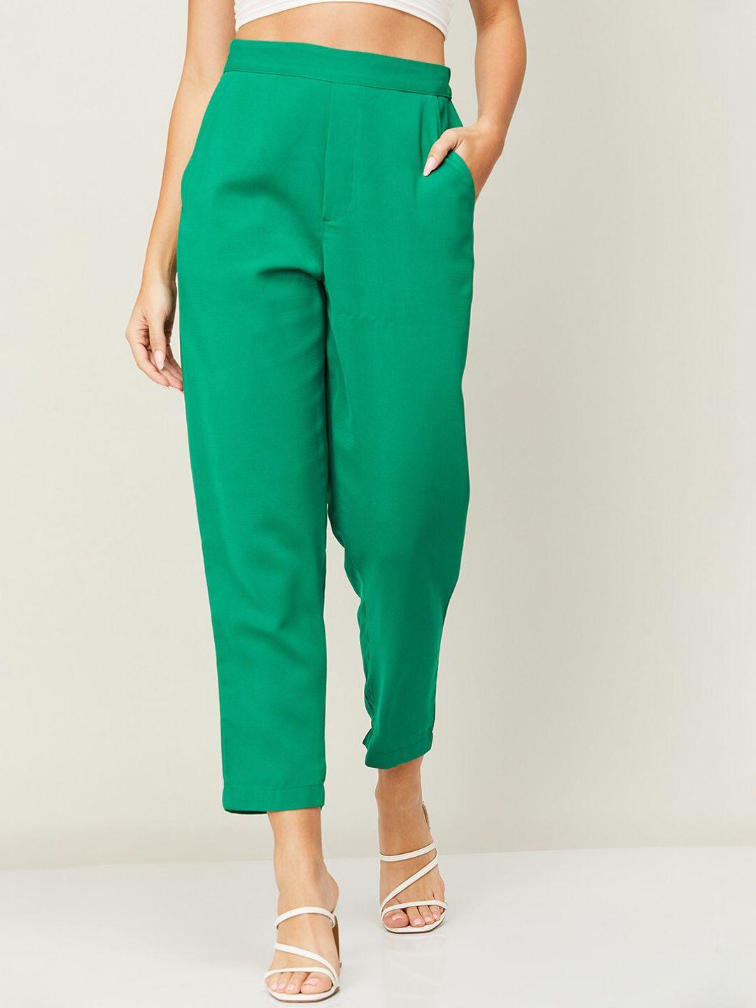 code by lifestyle women green tapered fit trousers