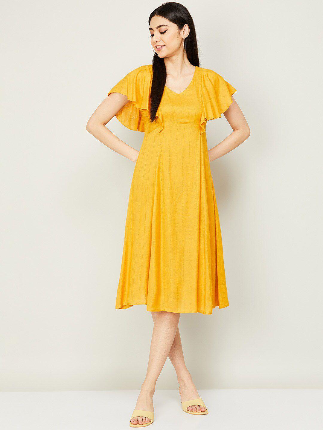 code by lifestyle women mustard yellow & gold striped dress