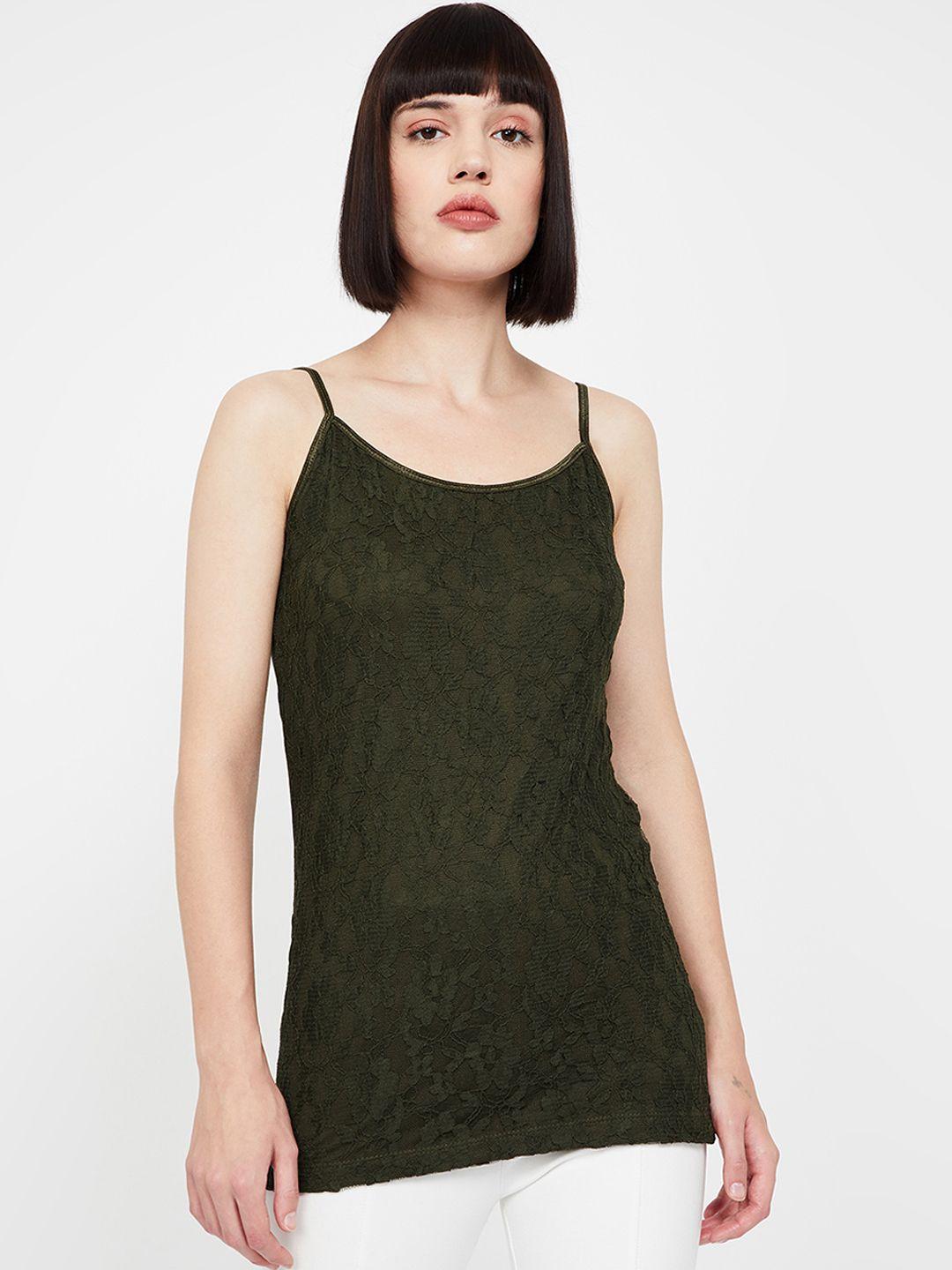 code by lifestyle women olive green self design tank top