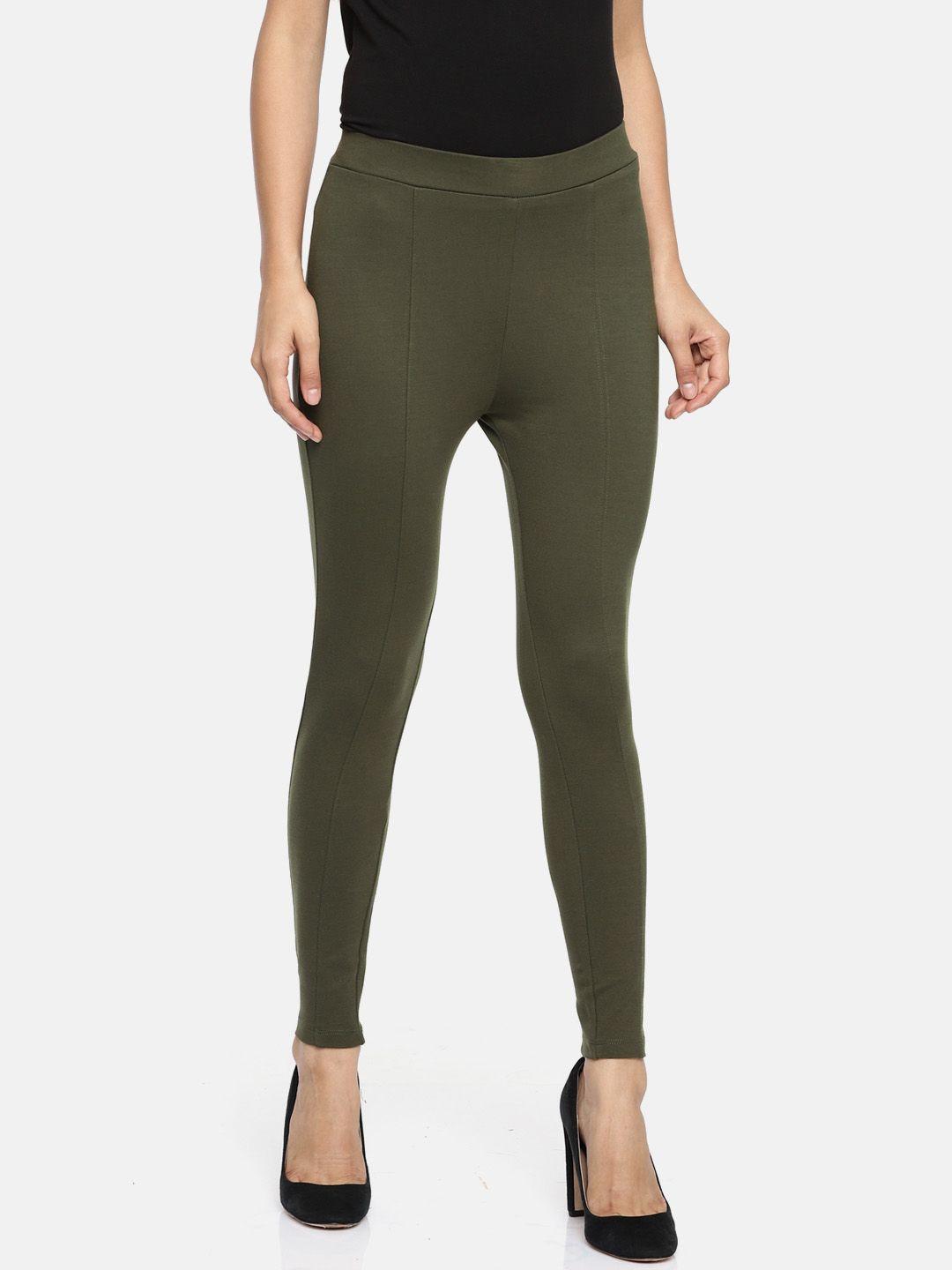 code by lifestyle women olive green solid treggings