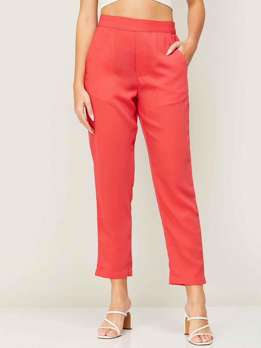 code by lifestyle women peach-coloured tapered fit trousers