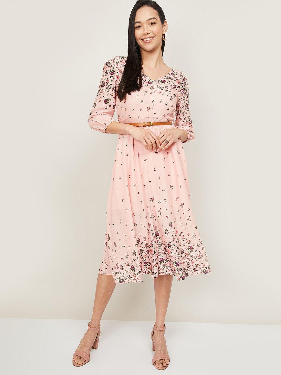 code by lifestyle women pink floral a-line midi dress