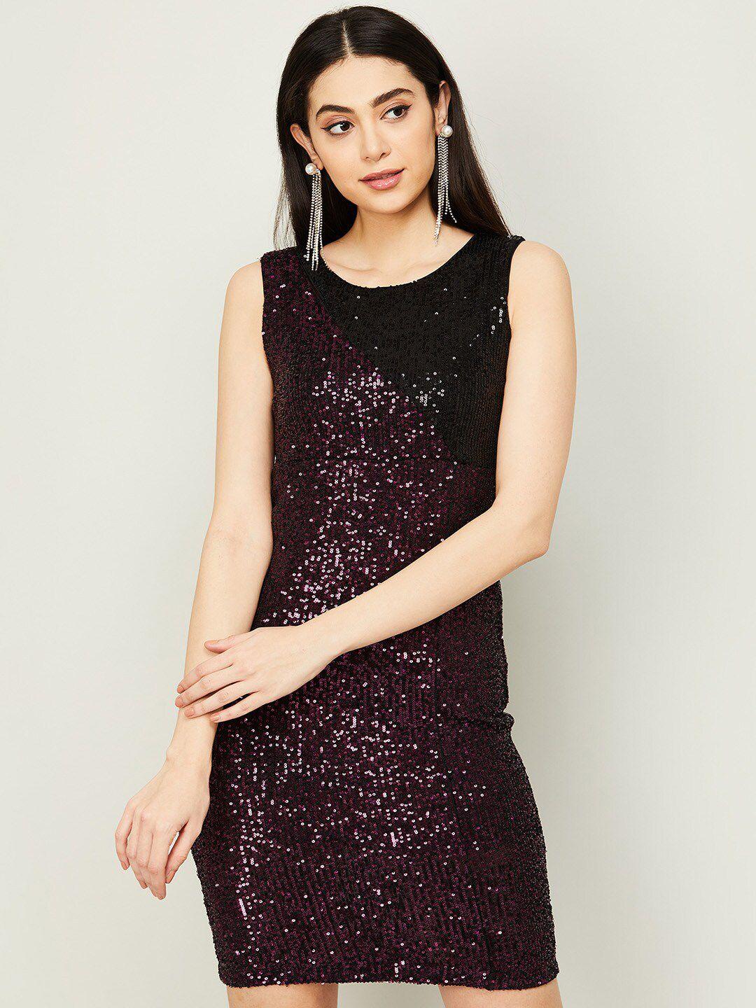 code by lifestyle women purple & black embellished sheath dress