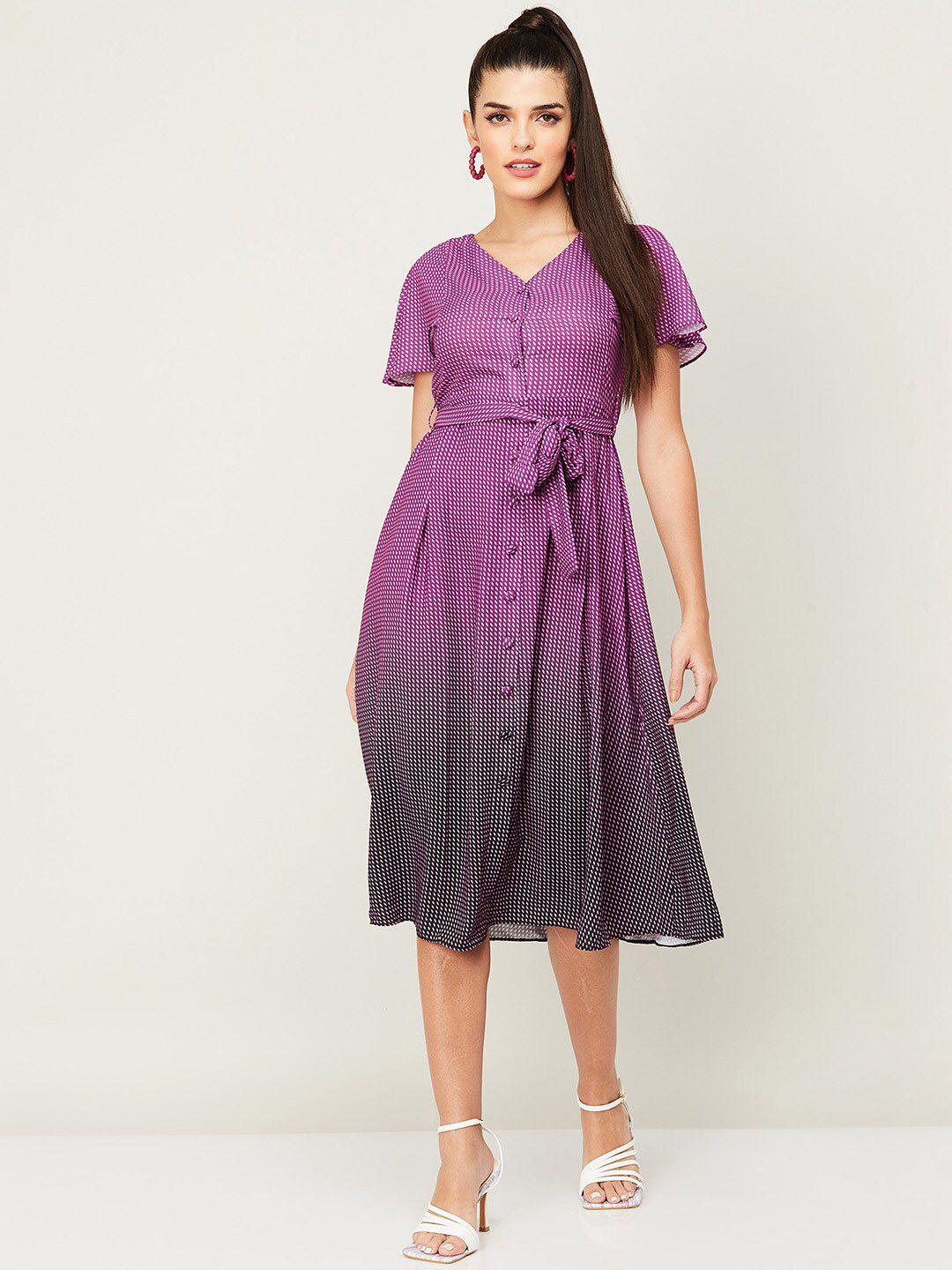 code by lifestyle women purple printed a-line dress