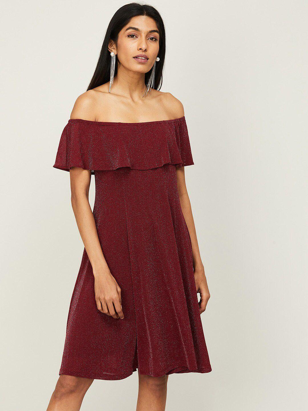 code by lifestyle women red off-shoulder a-line dress