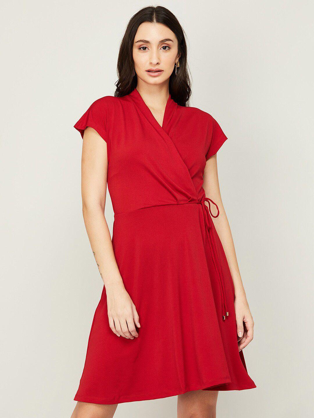 code by lifestyle women red solid wrap dress