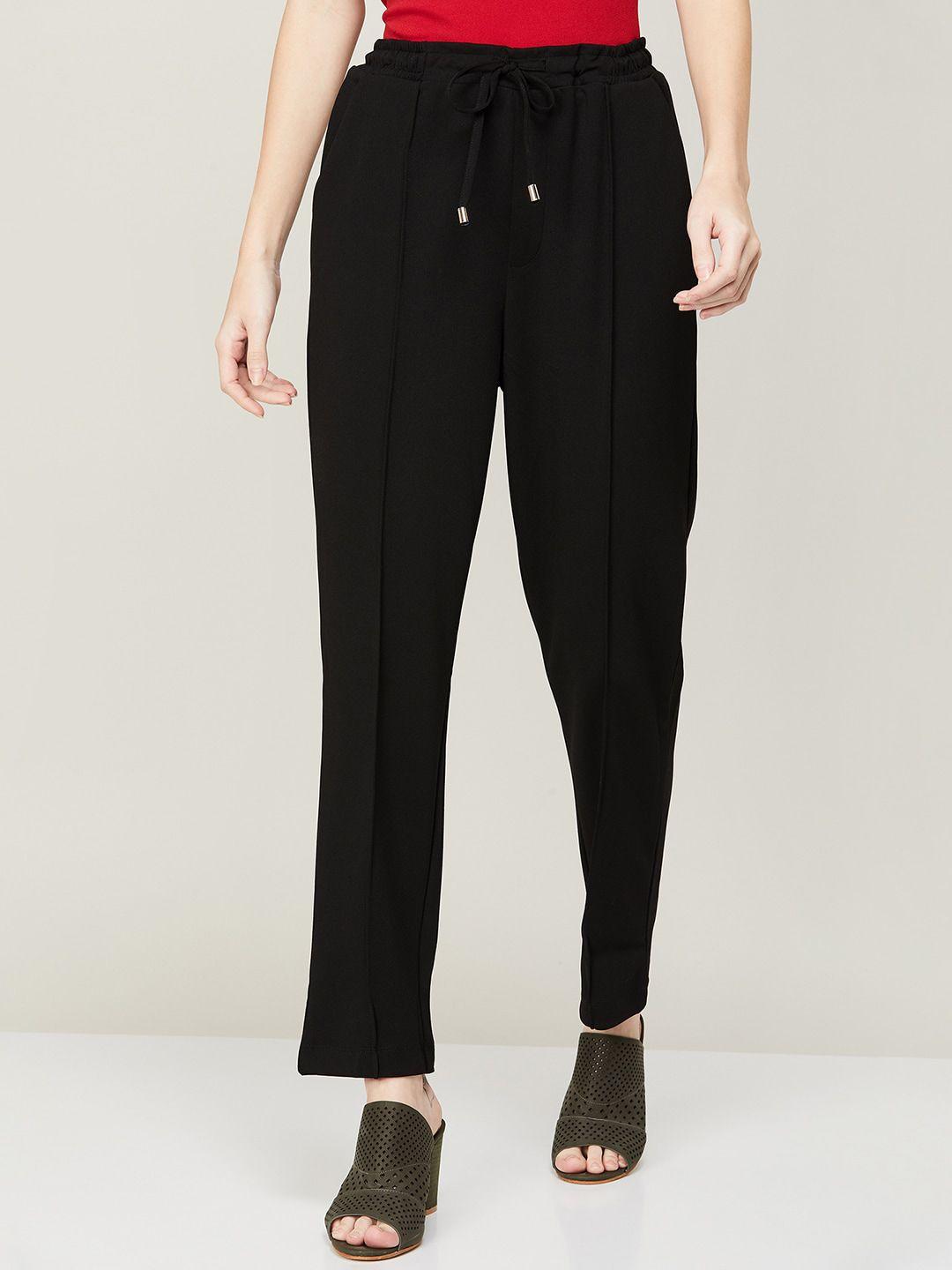 code by lifestyle women solid high-rise pleated trousers