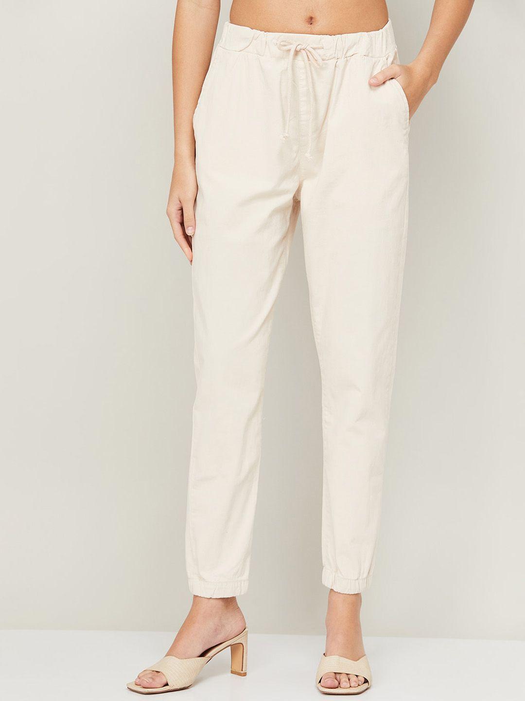 code by lifestyle women tapered fit easy wash cotton trousers