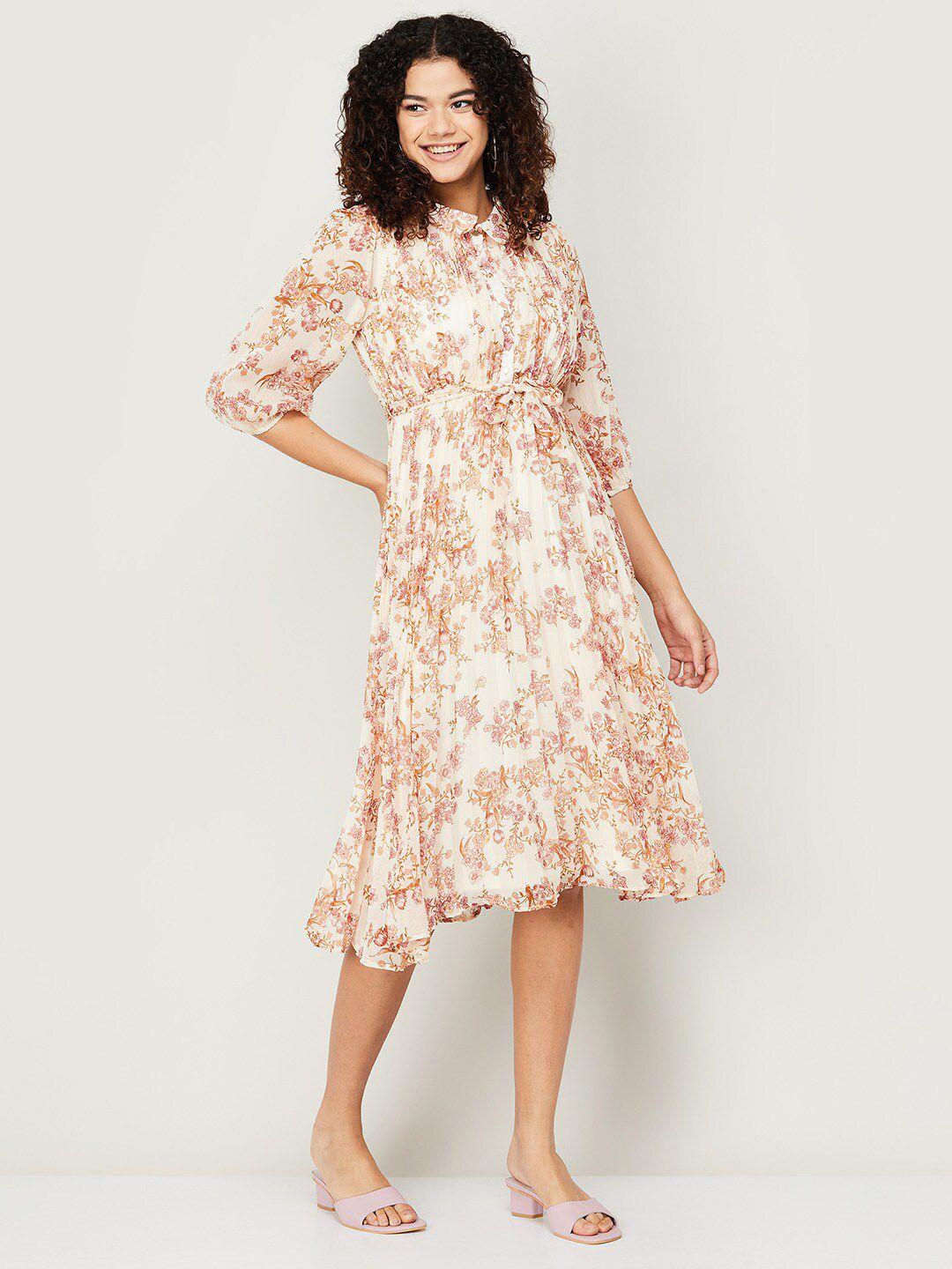 code by lifestyle women white & orange floral midi dress